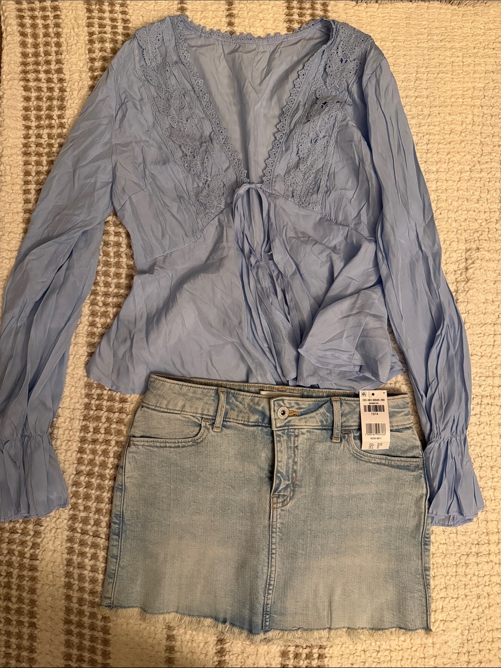 abercrombie kids Light Blue Lace-Trim Tie-Front Blouse